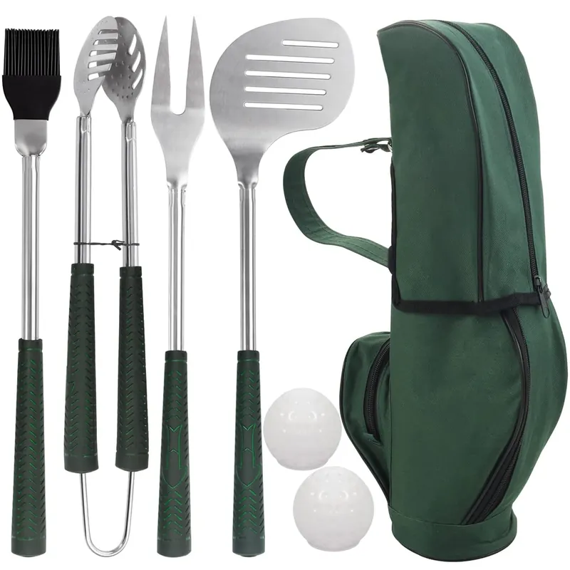 POLIGO 7PCS Golf-Club Style BBQ Tools Set Grilling Tools with Rubber Handle - Stainless Steel Grill Accessories
