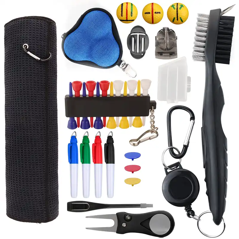 Golf Essentials Kit, 29 in 1 Golf Club Cleaning Kit - Golf Towel, Golf Club Brush, Gift Golf Balls + Mpre