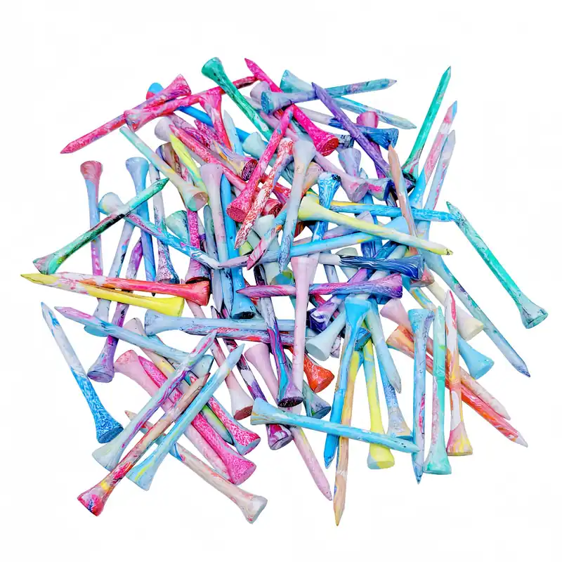 EWILLING Golf Tees Multiple Colors Mixed Size Package, 100pcs Professional Bamboo/Wood Golf Tees (Coloured Pattern)