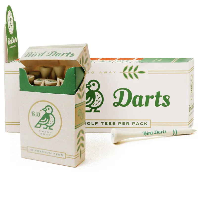 10 Packs of 18 Wooden Golf Tees in Cigarette-Style Packaging Durable, Biodegradable 2 ¾ Golf Tees