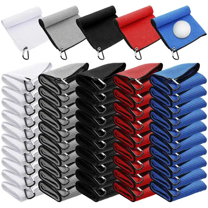 Batiyeer 50 Pcs Golf Towels Bulk for Bags 16‘‘ x 16‘‘ Microfiber Waffle Pattern Golf Towel (Multi Colors)