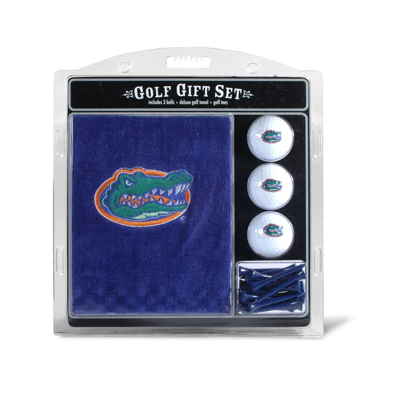 Team Golf NCAA Florida Gators Gift Set Embroidered Golf Towel, 3 Golf Balls, and 14 Golf Tees 2-3/4" Regulation, Tri-Fold Towel 16" x 22" & 100% Cotton