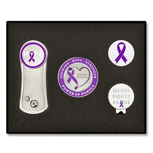 PinMart‘s Purple Ribbon Awareness Golf Essentials Gift Set, Golf Divot Tool, Hat Clip