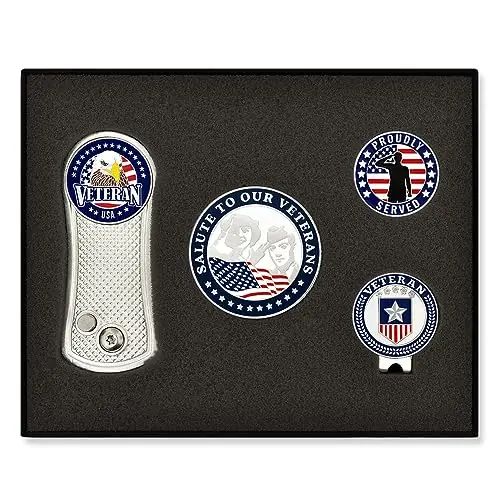 PinMart‘s Veteran Golf Essentials Gift Set, Golf Divot Tool, Hat Clip, Magnetic Ball Markers + More