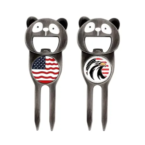 Yulinmon 6 in 1 Vintage Nickel Metal Golf Divot Tool, Club Tee, Groove Cleaner, Putting Alignment Aid, Bottle Opener + More