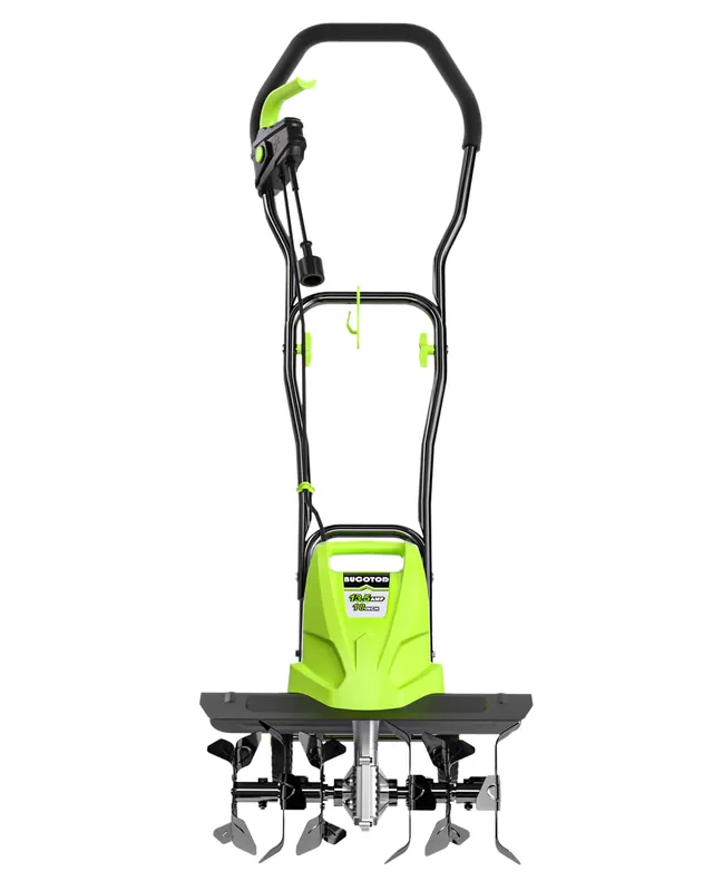 BUCOTOD 18-Inch 13.5 Amp Tiller/Cultivator with 6 Steel Tines, 3-Adjustable Wheels, Foldable Handle, 8‘‘ Tilling Depth Electric Corded Tillers