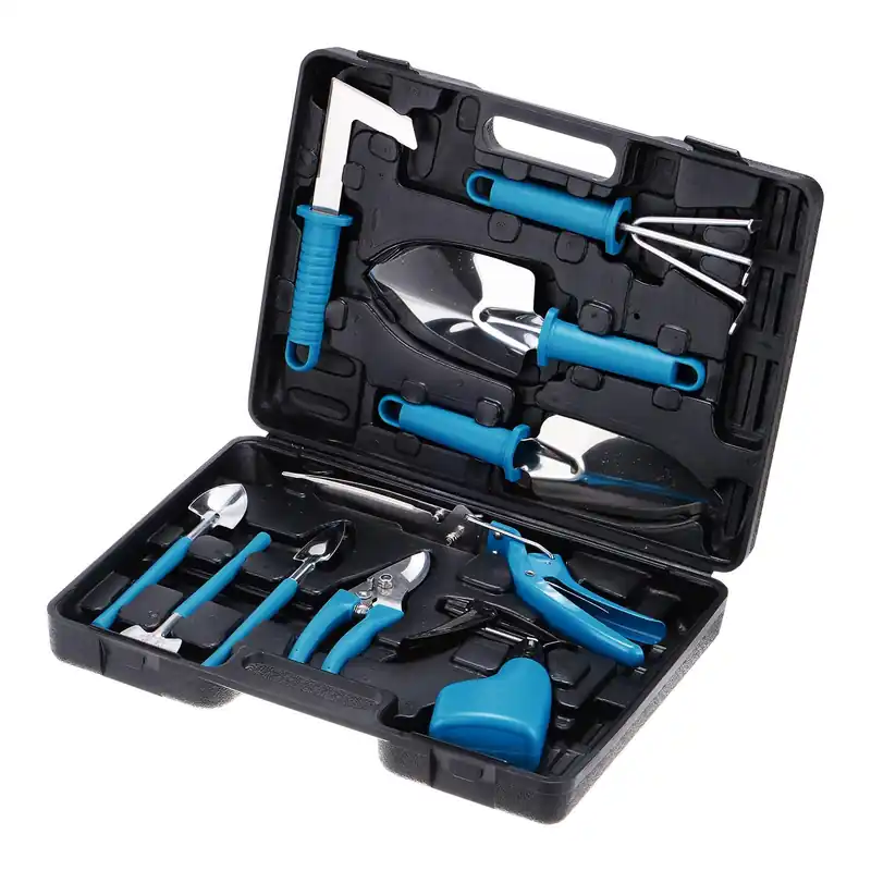 1 Set Garden Tool Set 10 Pieces Plastic Gardening Planting Tools Kits with Shovels, Rake, Scissor, Trimmer, Blue