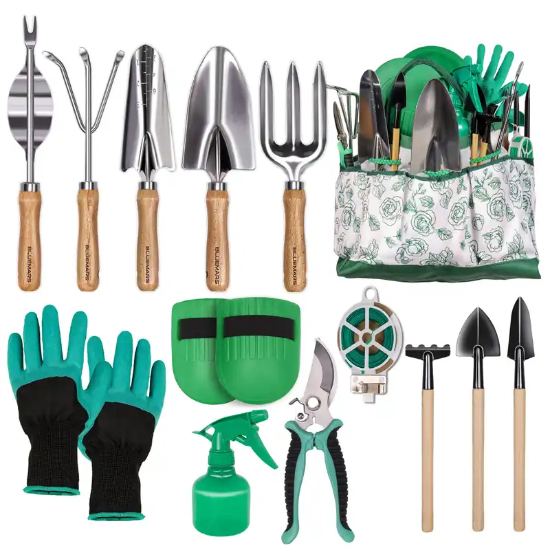 Gardening Hand Tool Kit 14PCS Heavy Duty Stainless Steel Garden Tool Set with Floral Garden Tote