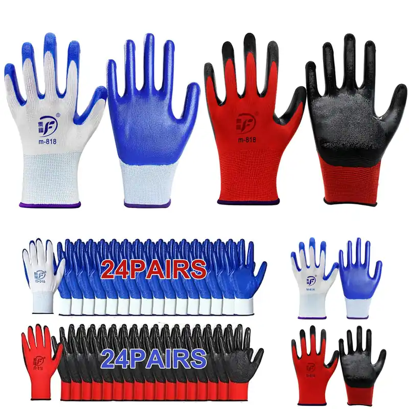 48 Pairs Garden Gloves for Women Men Breathable Rubber Coated Yard Safety Work Thorn Proof Gardening Gloves Work Gloves (Blue & Red)