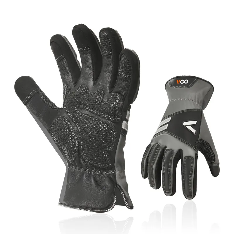 Vgo... 1-Pair Work Gloves for Men, Gardening Gloves,Cow Leather Safety Work Gloves, Puncture-proof, Thornproof, Touchscreen(Size L,Gray,CA7780)