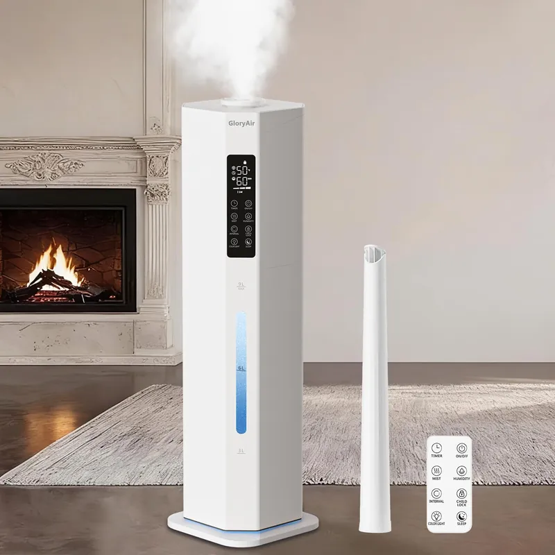Humidifiers for Bedroom - GloryAir 2.38Gal/9L Top Fill Cool Mist Humidifier for Large Room 500ft² 120H Last with Auto Mode 7-Color Light Humidistat Aroma Box