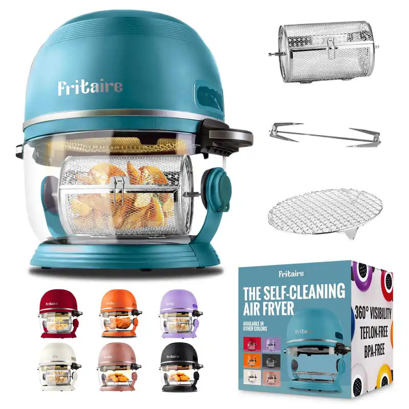 Non Toxic Air Fryer™ 9-in-1 Functions - Glass AirFryer 5 Quart w/ 360 Visibility, Self-Cleaning, 400F Vortex Air Fryer for Even Cooking, BPA-Free Teflon Free, Rotisserie, Roast, Bake, Sage