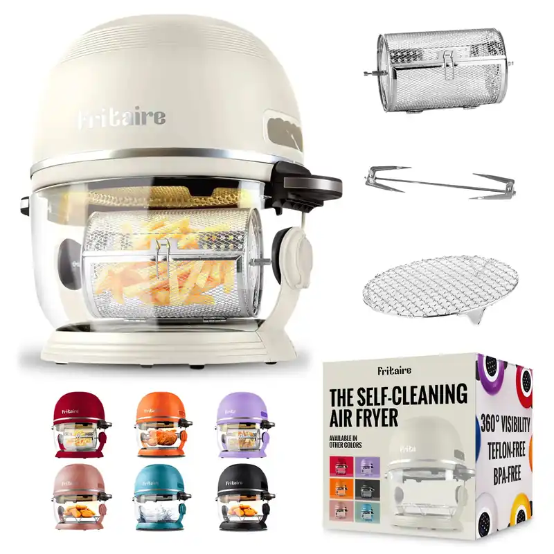 Non Toxic Air Fryer™ - Glass AirFryer 5 Quart w/ 360 Visibility, Self-Cleaning, 400F Vortex Air Fryer for Even Cooking, BPA-Free Teflon Free, 9-in-1 Functions, Rotisserie, Roast, Bake, White