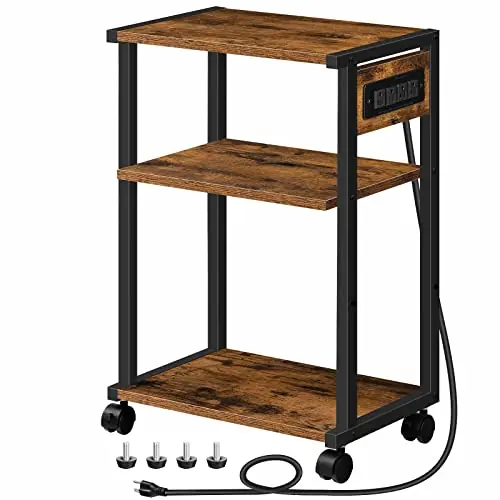 HOOBRO Industrial Printer Stand with Charging Station, 3-Tier Printer Table, Rolling Printer Cart