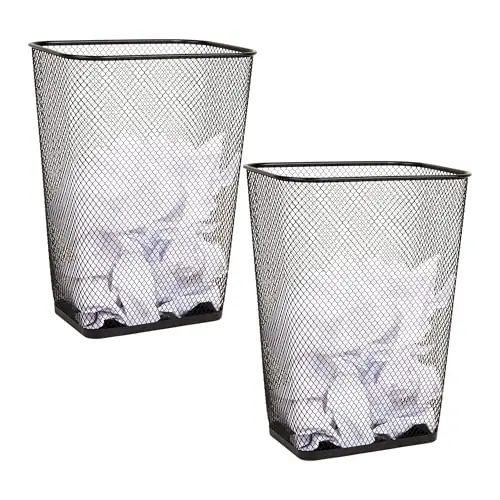 Mind Reader Metal Mesh Waste Paper Bins, Solid Bottom, Non Slip Pads, Office and Home, Set of 2, Black