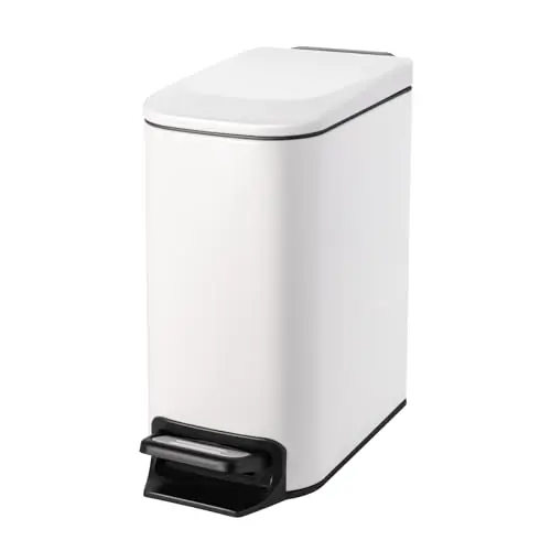 Cesun Small Bathroom Trash Can with Lid Soft Close, Step Pedal, 6 Liter / 1.6 Gallon Stainless Steel Slim Garbage Can (White)