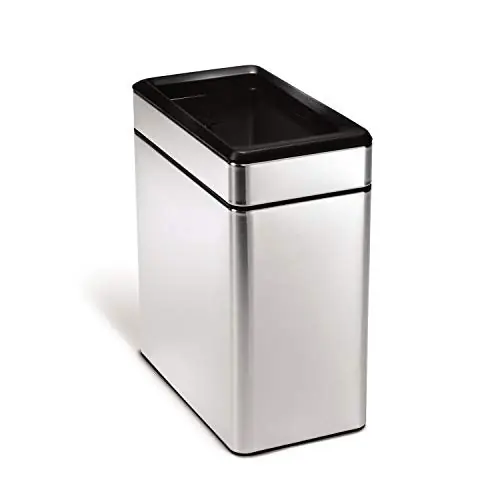 simplehuman 10 Liter / 2.6 Gallon Profile Open Trash Can, Slim Trash Can for Bedroom, Bathroom, Office, Brushed Stainless Steel