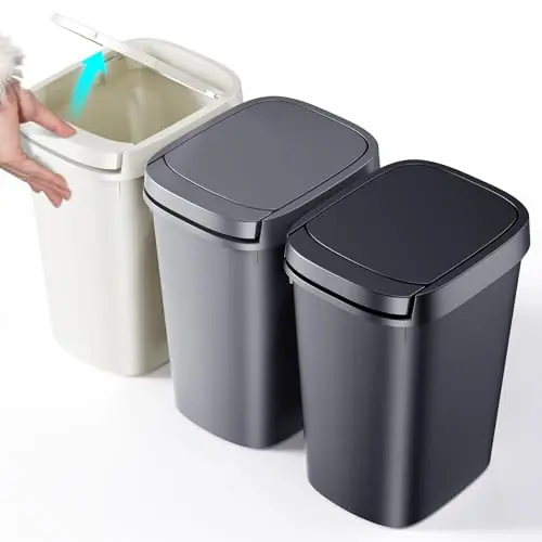 CEROELDA 3 Pack Bathroom Trash Can with Lid, 10L/2.6 Gal Small Garbage Can with Press Top Lid (Muti 1)