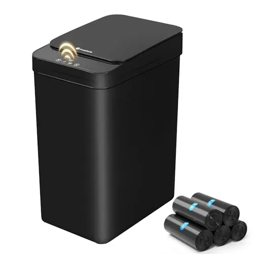 FRESHLIX Bathroom Trash Can, 2.6 Gallon Automatic Motion Sensor Touchless Garbage Can, Waterproof Trash Bin, Black