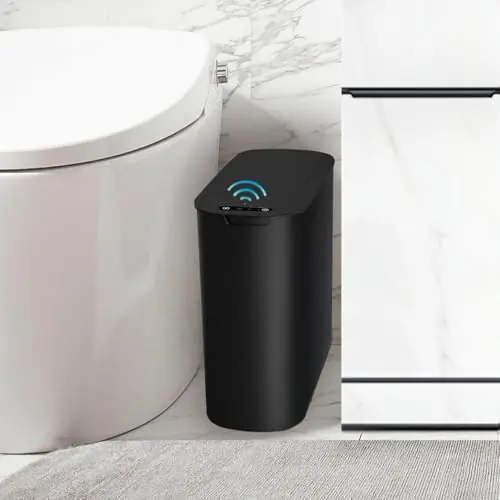 TIPGO Automatic Motion Sensor Bathroom Trash Can with Lid, 2.6 Gallon Touchless Trash Bin (Black)