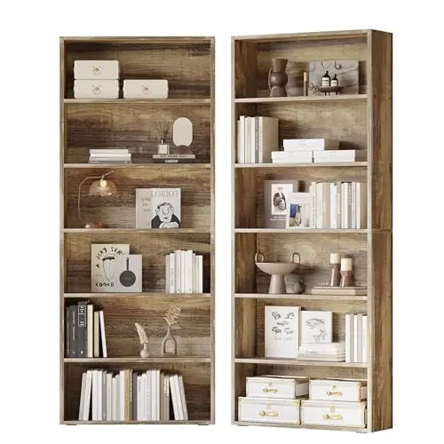 IRONCK Bookshelves and Bookcases Set of 2 Floor Standing 6 Tiers Display Storage Shelves 70 in Tall Bookcase, Bed Room