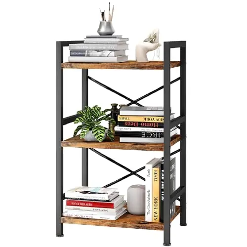 Homeiju Bookshelf, 3 Tier Industrial Bookcase, Metal Small Bookcase, Rustic Etagere Book Shelf Storage Organizer