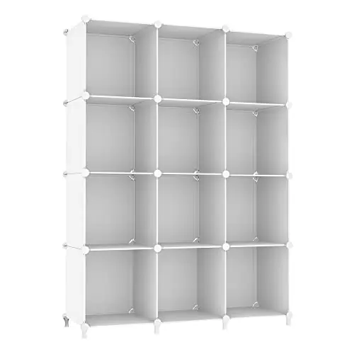 AWTATOS Cube Storage Organizer Storage 12 Cube Bookshelf DIY Plastic Closet Clothes Storage Shelves, White