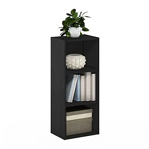 Furinno LUDER Book Shelf, 3-Cube Bookshelf, Bookcase with Open Shelves, 9.3 x 12 x 31.5, Blackwood