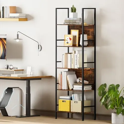 Dunatou 5 Tier Tall LED Book Shelf, 6FT Tall Standing Shelves with RGB Lights, 24‘‘ Wide Lighted Wood Book Shelf 70 Inch Tall