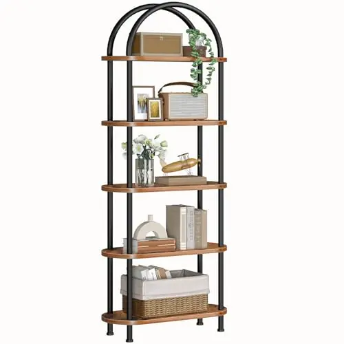 HOOBRO 5 Tier Open Bookshelf, Industrial Arched Bookcase Display Shelf Rack, Rustic Brown BF176SJ01