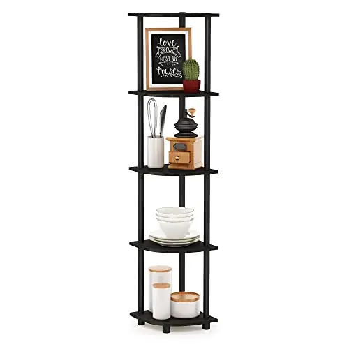 Furinno TURN-N-TUBE Corner Shelf, 5-Tier Corner Bookshelf, Open Storage Shelves, Espresso