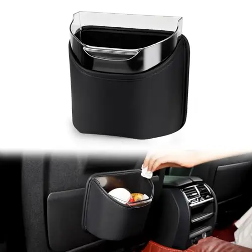 1797 Car Trash Can for Back Seat, Automotive Garbage Bin Clip on Front Seat Back, PU Leather with Leakproof Removable Plastic Liner