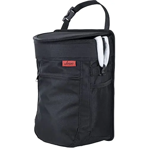 Lusso Gear Car Trash Can - 2.5-Gallon, Black, Round - Leak-Proof & Spill-Proof Lid & Waterproof Removable Liner