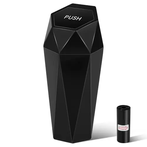 SZEOF Car Trash Can with Lid, Portable Vehicle Auto Garbage Can, Diamond Design Mini Garbage Bin (1 Pack,Black)