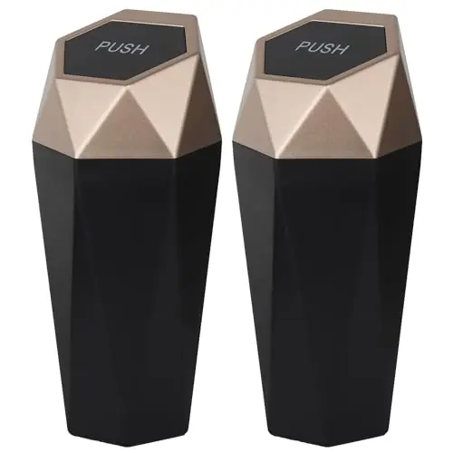 LoyaGour Car Trash Can Bin,Small Garbage Can with Lid,Automotive Cup Holder Mini Cars Trashcan,Portable Cute Cars Door Trash Cans,Women Car Dustbin (2Pcs, Gold)