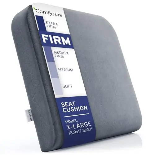 ComfySure Seat Cushion Extra Large - Firm Memory Foam Chair Pad for Recliner, Wheelchair, Office Chair, Stadium 19”x17”x3”