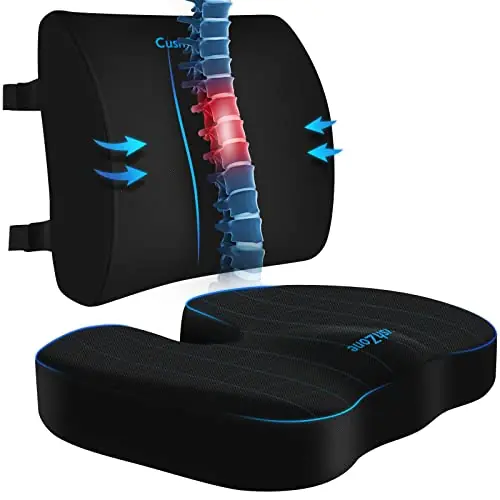 CushZone Seat Cushion, Lumbar Support Pillow with Adjustable Strap-Chair Cushions for Sciatica Pain Relief