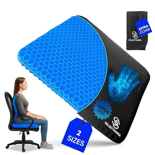 SelectSoma Super Large Gel Seat Cushion for Long Sitting - 18.5" x 17.5" - Breathable Cooling Design - Pressure Relief for Sciatica