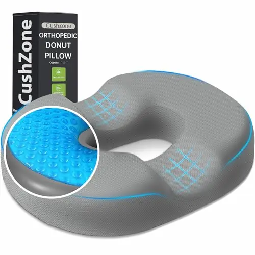 Donut Pillow Seat Cushion - Memory Foam Cooling Gel Lifting Cushion for Office & Home Chair, Car Seat (Light Grey)