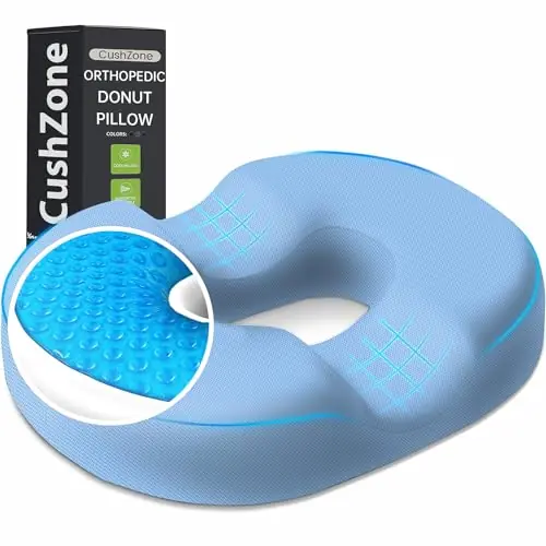 Donut Pillow Seat Cushion - Memory Foam Cooling Gel Lifting Cushion for Office & Home Chair, Car Seat (Light Blue)