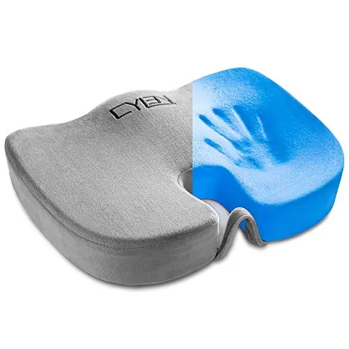 CYLEN Home Office Seat Cushion - Comfort Memory Foam Chair Cushion, Back & Sciatica Pain Relief (Grey)