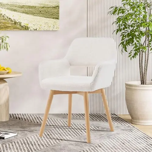 YEEFY Desk Chair No Wheels Vanity Chair Makeup Chair Comfy Accent Chair for Living Dining Room Bedroom Home Office Mid Century