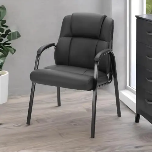Sweetcrispy Waiting Room Chairs, PU Leather Big and Tall No Wheels Executive Office Chair with Padded Arms