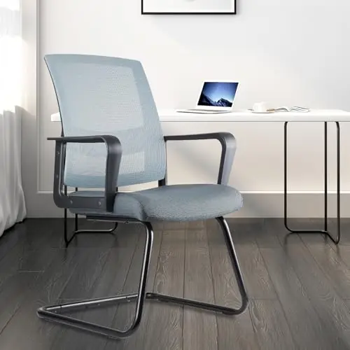 CLATINA Office Guest Chair with Lumbar Support and Mid Back Mesh Space Air Grid Series for Reception Conference Room Gray