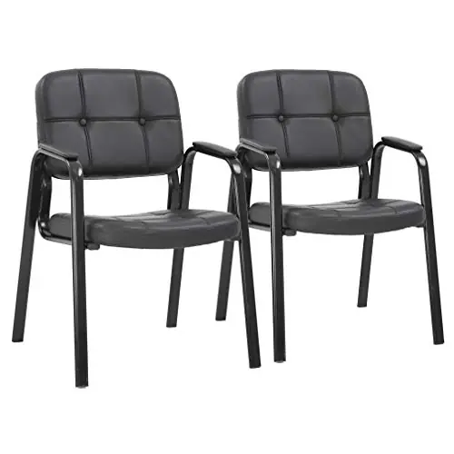 BestOffice Office Guest Chairs Set of 2 Reception Chairs Conference Chairs with Arms Lumbar Support Stack Cushion Seat (Black)