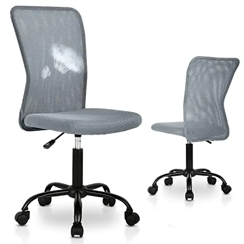 Office Desk Chairs No Arms Mesh Task Chair Ergonomic Computer Chair with Wheels, Armless Adjustable, Grey