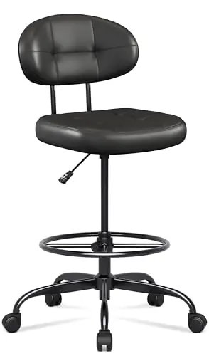 Misolant Drafting Chair Without Arms, Tall Office Chair with Footrest Ring for Standing Desk, Small Faux Leather Executive Office Chair, Black