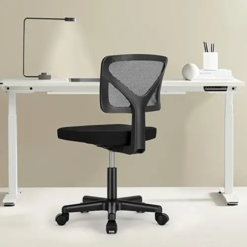 Sweetcrispy Small Office Desk Chair, Ergonomic Low-Back Mesh Rolling Work Swivel Chairs with Wheels, Armless Comfortable Seat