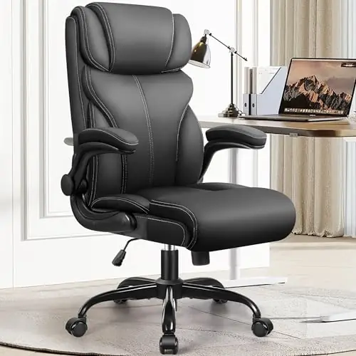 HeroSet Office Chair, Ergonomic Big and Tall Computer Desk Chairs, Executive Breathable Leather Chair with Adjustable Flip-up Armrests