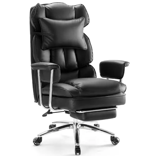 Sweetcrispy Executive Home Office Desk Chair - Ergonomic Big Tall High Back with Footrest & Lumbar Support, Black